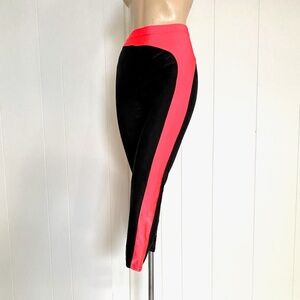 VTG 1980s Black Spandex Pants w Neon Pink Orange Stripes Workout Sz S M